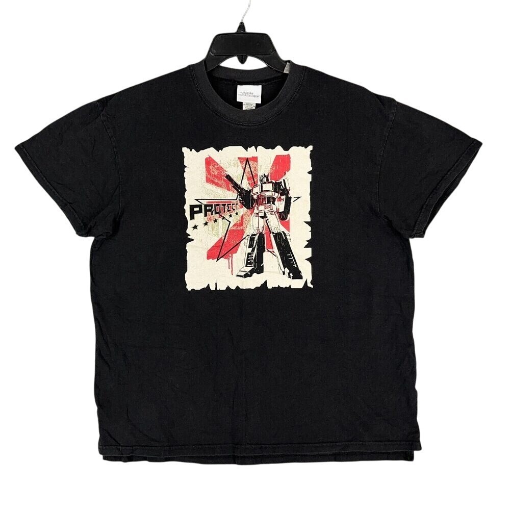 Transformers Protect Robot Graphic Tee Mens‎ L Black Cotton Hasbro 2009 Shirt